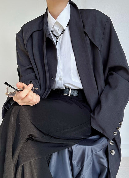 Ouji Lolita Gray Vintage Long Trench Coat with Button Cuffs & Tie Neck