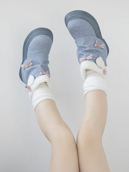 Bow Accents Denim Blue Sweet Winter Boots