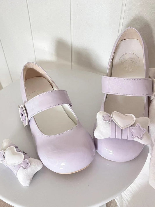 Jirai Kei Light Purple Lolita Star Wing Design Mary Jane Shoes
