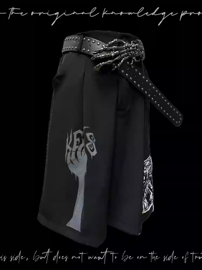 Punk Applique Black Straight-Leg Shorts