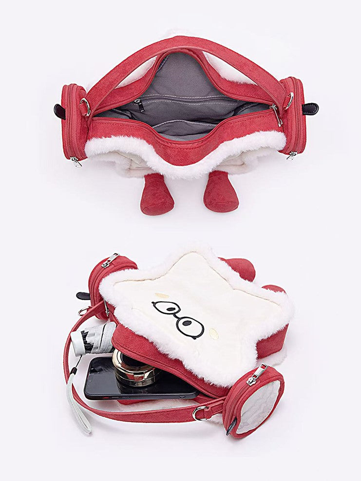 2-Way Kawaii Red Apple-Themed Plush Mini Ita Backpack With Headphones Design