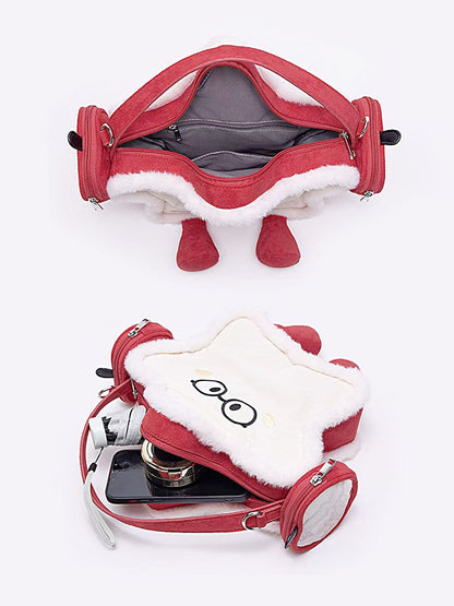 2-Way Kawaii Red Apple-Themed Plush Mini Ita Backpack With Headphones Design