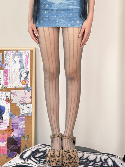 Black/White/Gray/Brown Striped Pattern Tights