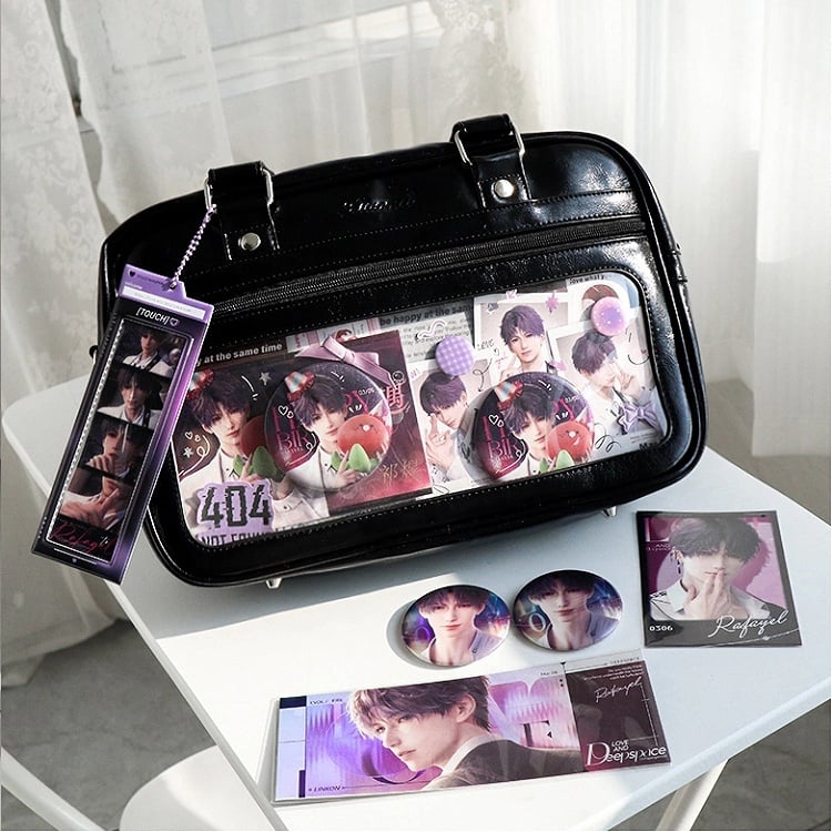 Black JK Uniform Style PU Leather Transparent-window Ita Bag