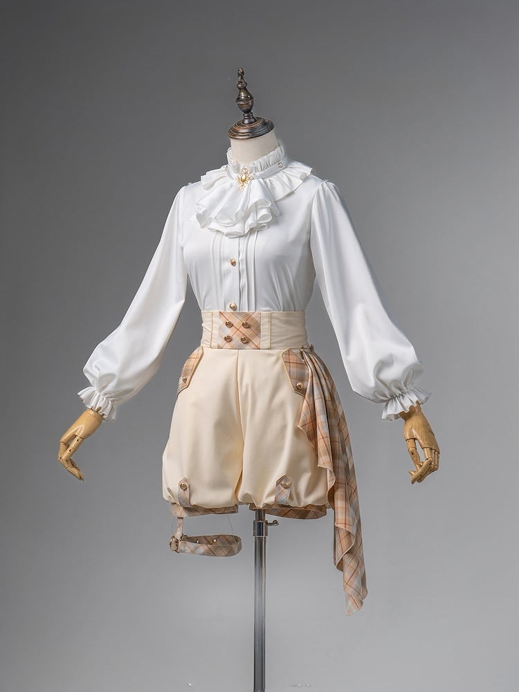 Gold and White Prince Ouji Lolita Outfit - White Shirt + Gold Cape + Gold High Waist Shorts