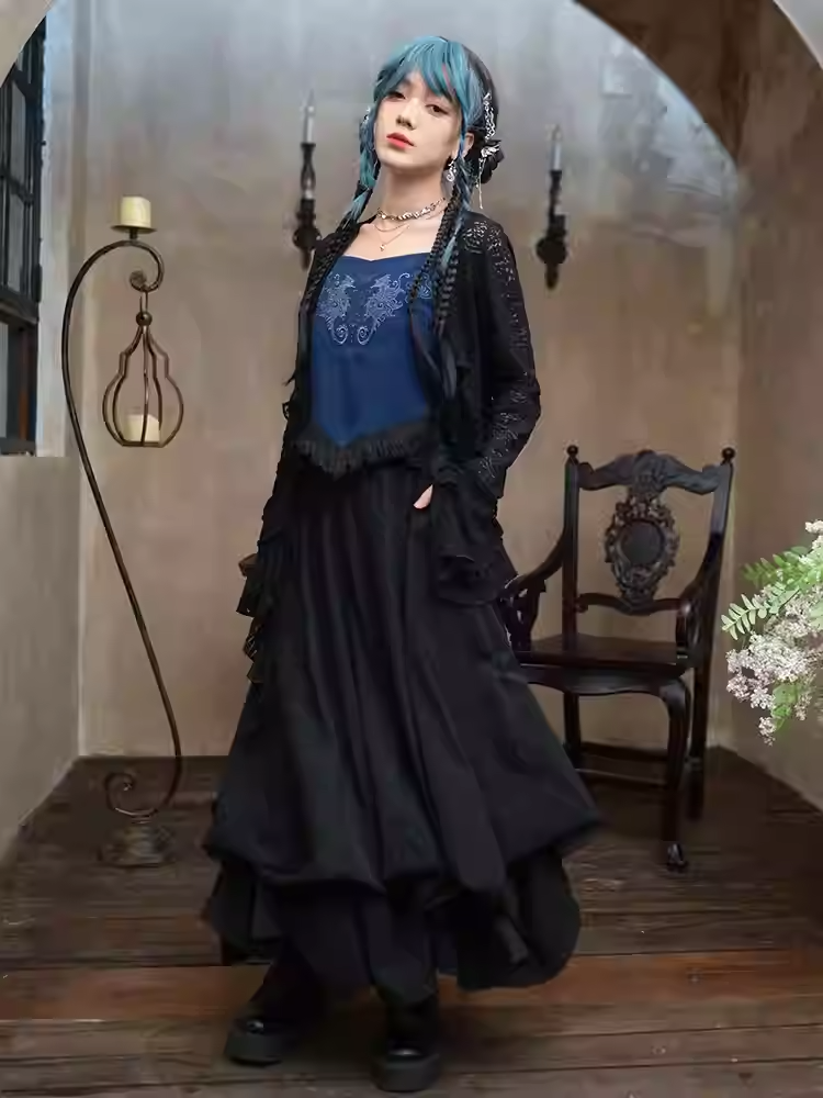 Black Ankle Length Bubble Skirt