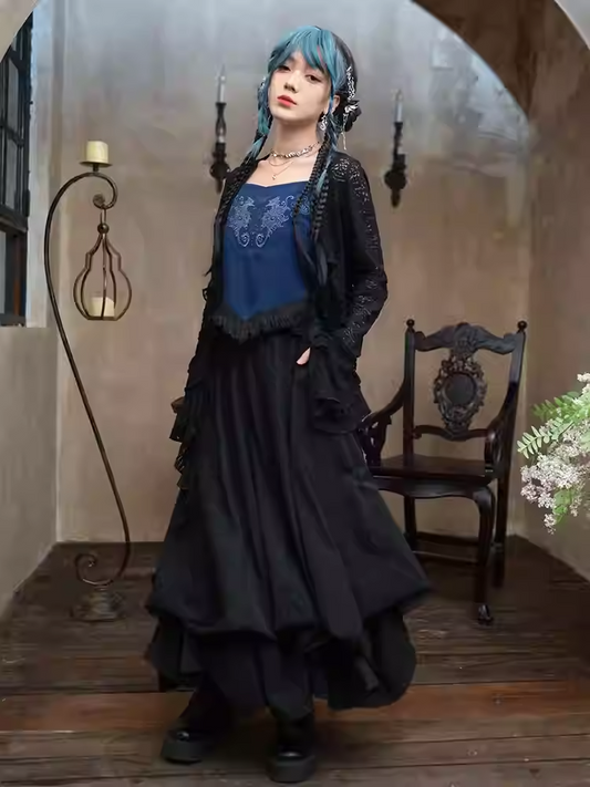 Black Ankle Length Bubble Skirt