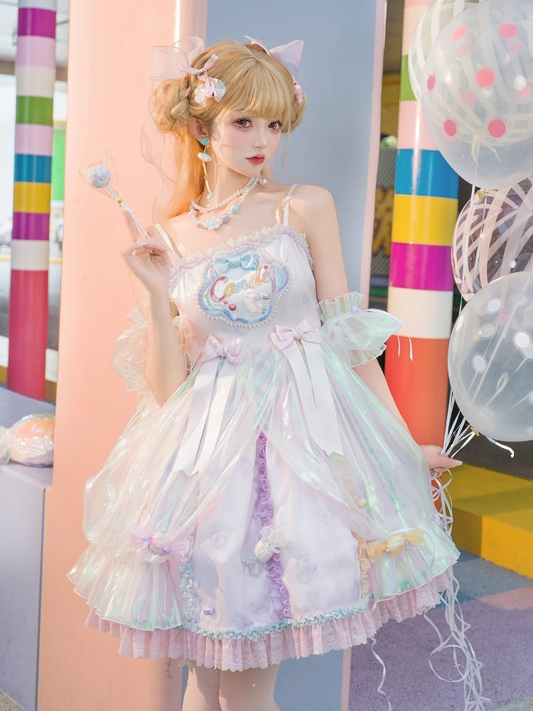 Light Purple Candy and Bead Decorated Spaghetti Straps Dress Sweet Lolita JSK