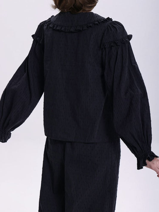 Plus Sizes Available Black Ruffle Trim Peter Pan Collar Sweet Lolita Blouse