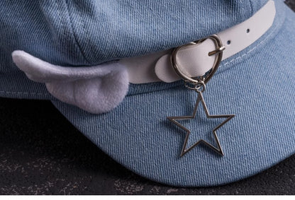 Handmade Heart Buckle and Wings Light Blue Denim Hat