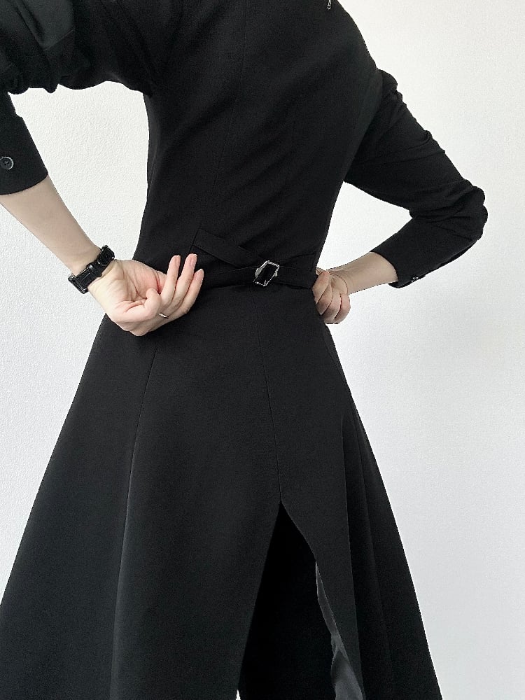 Ouji Lolita Black Tailcoat Vest with Peaked Lapel & Triangular Back Slit