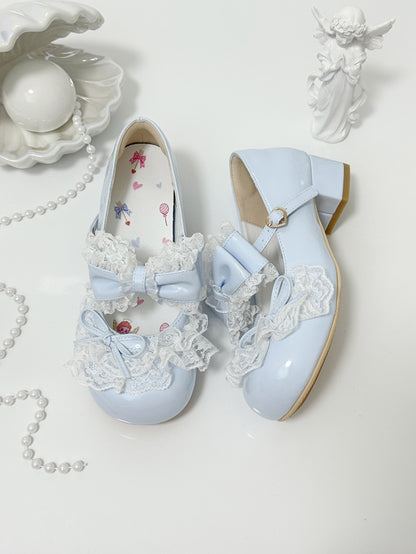 Blue Bowknot Details Lace Trim Round Toe Lolita Shoes