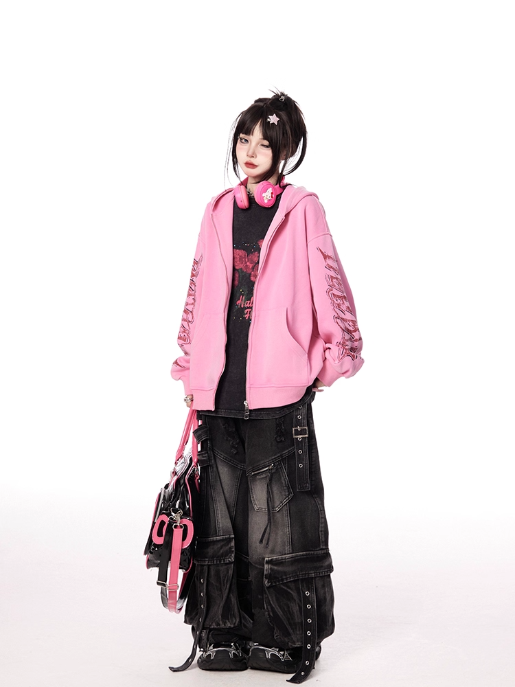 Red Rose Print Black Faded Wash Distressed Oversize T-shirt