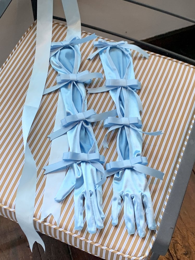Blue Bowknot Vintage Gloves