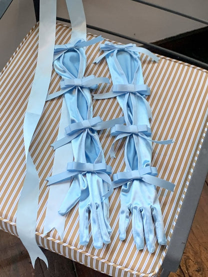 Blue Bowknot Vintage Gloves