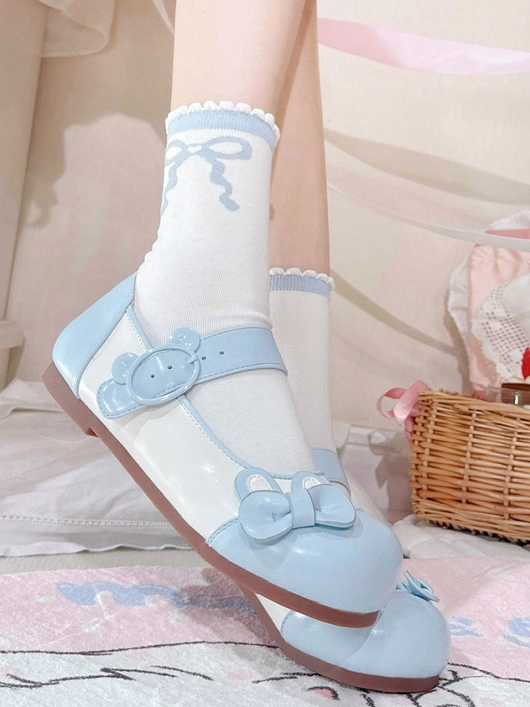 Blue Bunny Ear Bowknot Decorated Bear Buckle Flats