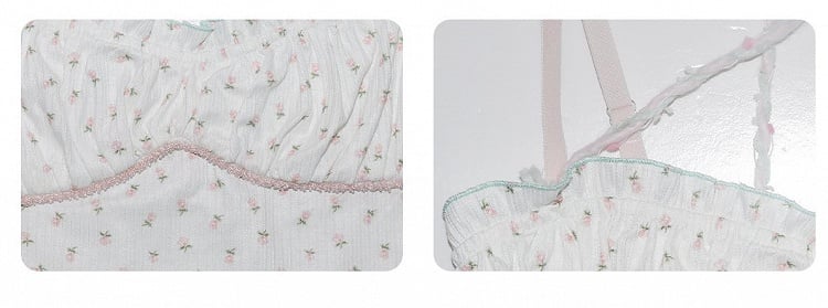 Pink/Blue Floral Print White Cami Top Ruffle Trim