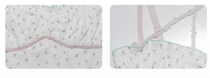 Pink/Blue Floral Print White Cami Top Ruffle Trim