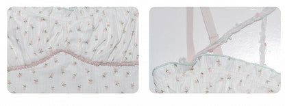 Pink/Blue Floral Print White Cami Top Ruffle Trim