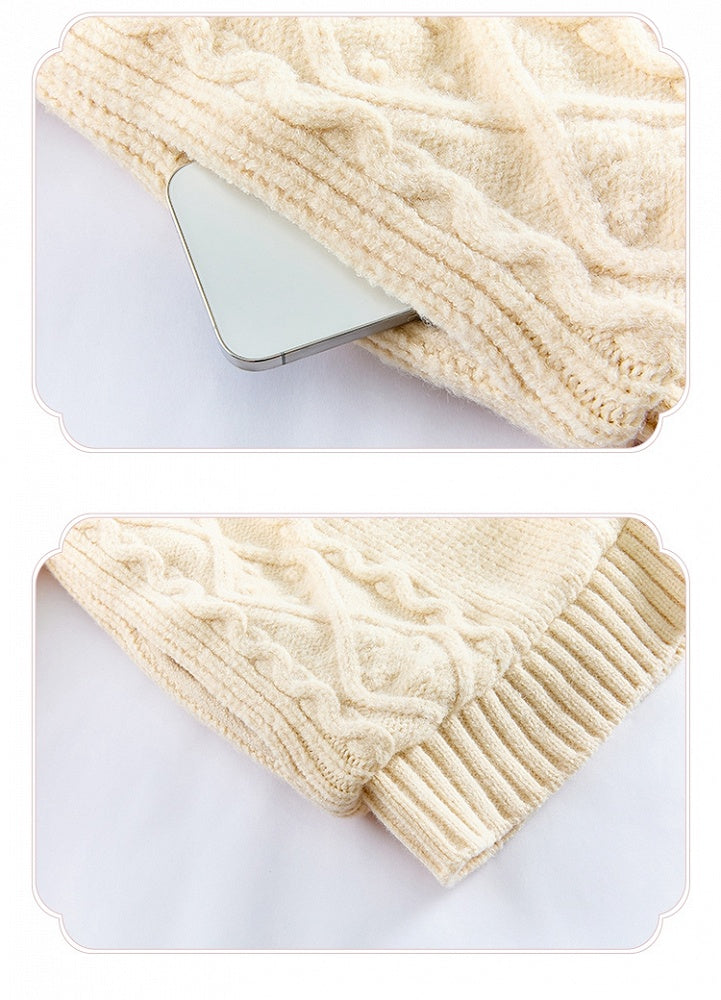 White Cozy Plush Collar Creamy Sweater Winter Cardigan