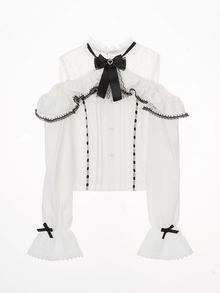 Jirai Kei Open Shoulders Long Sleeves White Blouse Best Seller