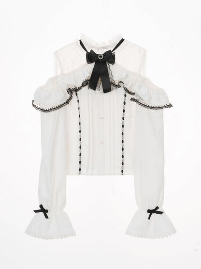 Jirai Kei Open Shoulders Long Sleeves White Blouse Best Seller