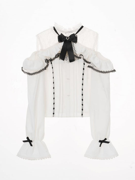 Jirai Kei Open Shoulders Long Sleeves White Blouse Best Seller