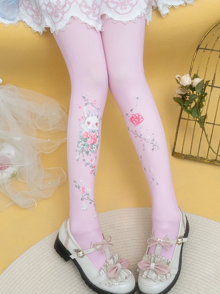 Pink/Beige Bunny Floral Print Tights