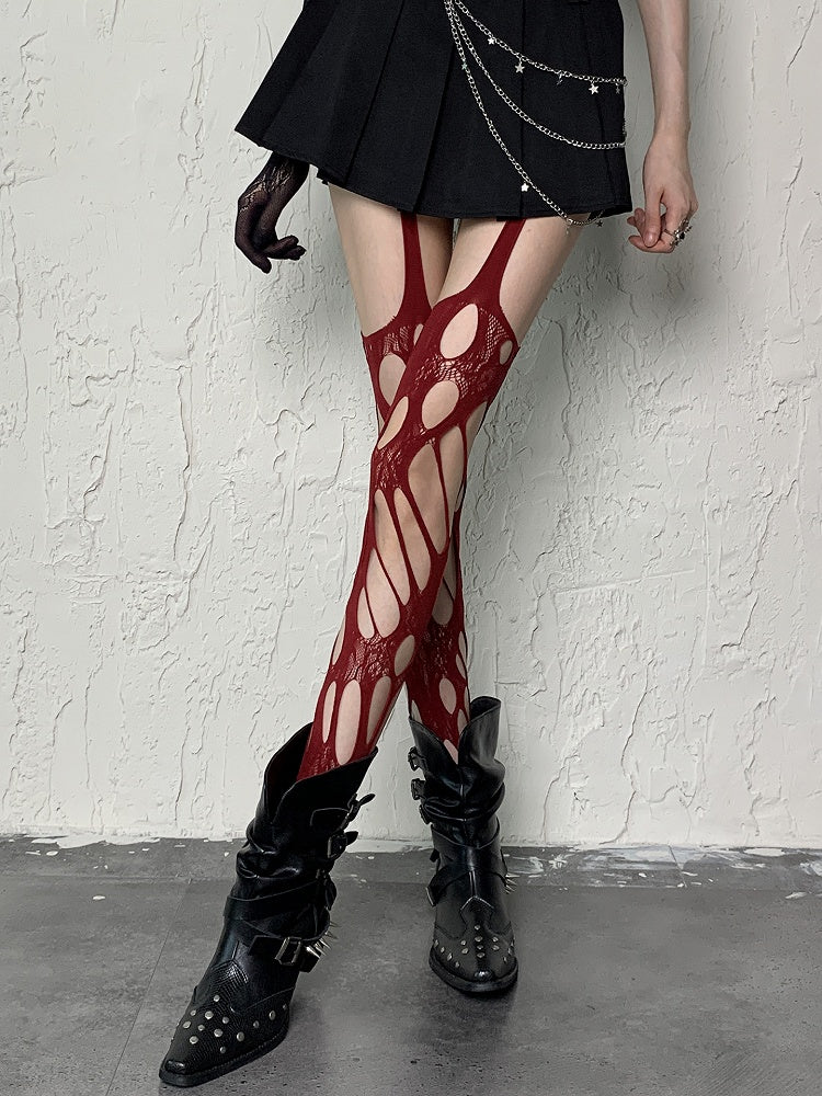 Red/Black Y2K Cut-out Design Tights
