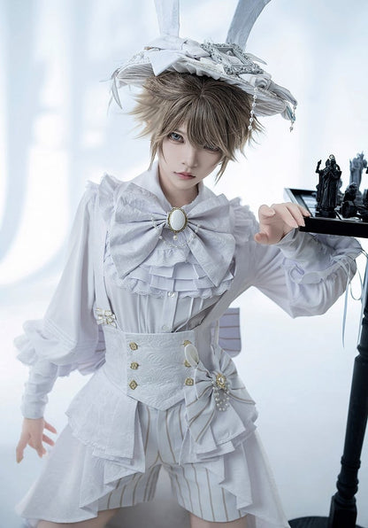 Bunny Theater White Cascading Flounce Hem Pleated Peplum Waist Ouji Fashion Corset Belt