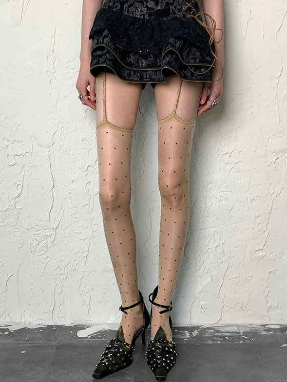 Gray/Black/Nude/White Y2K Polka-dot Pattern Suspender Stockings