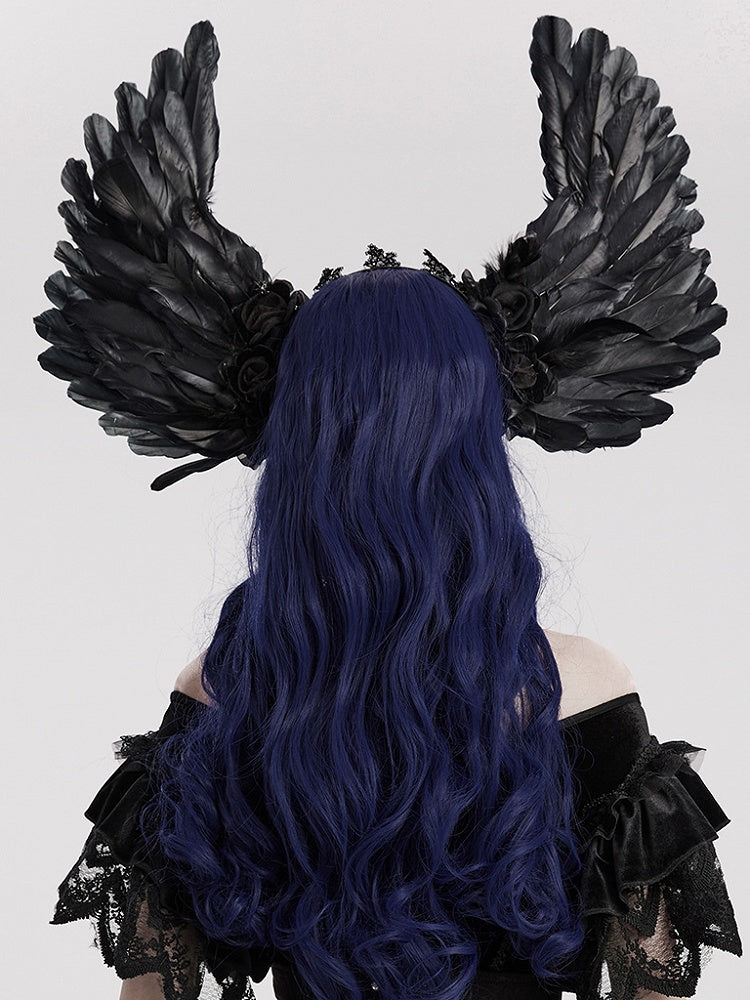 Black Goth Faux Feather Wing Headwear