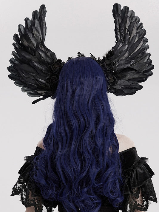 Black Goth Faux Feather Wing Headwear