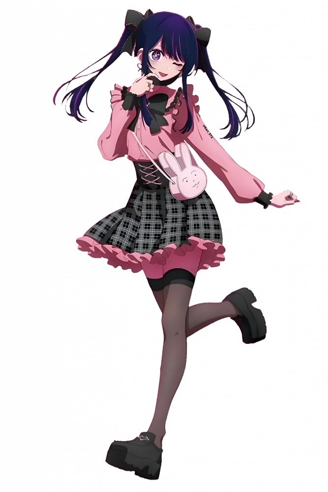 Ai Hoshino Inspired Black Plaid and Pink Jirai Kei Skirt from Oshi no Ko