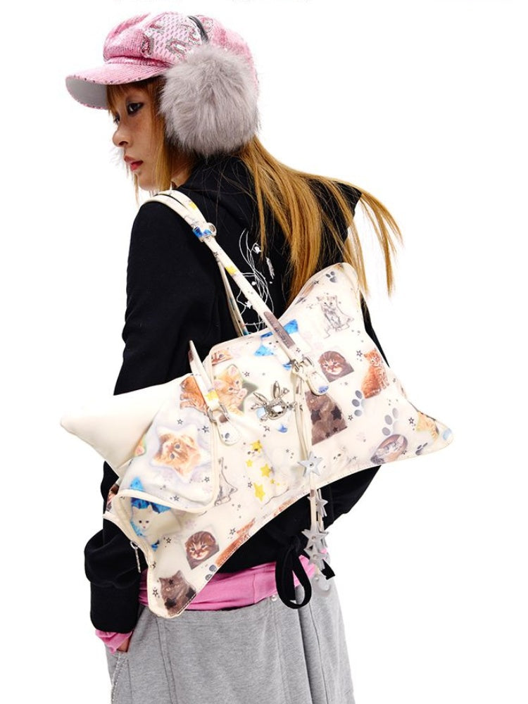 Beige/Black Star Strap PU Pillow-shaped Crossbody