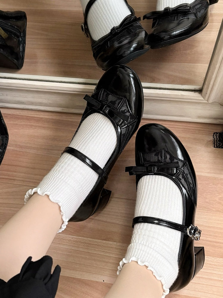 Black Gothic Bow at Top Spiderweb Design Mary Janes
