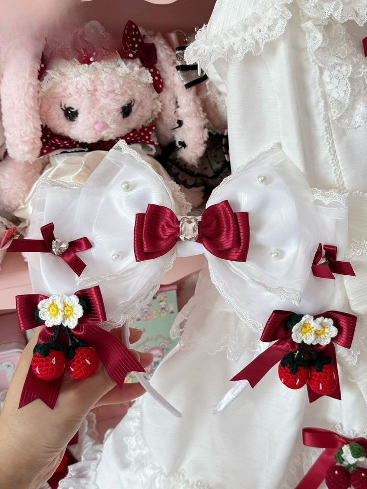 Pink/White&Red Rhinestone Decorated Bowknot KC