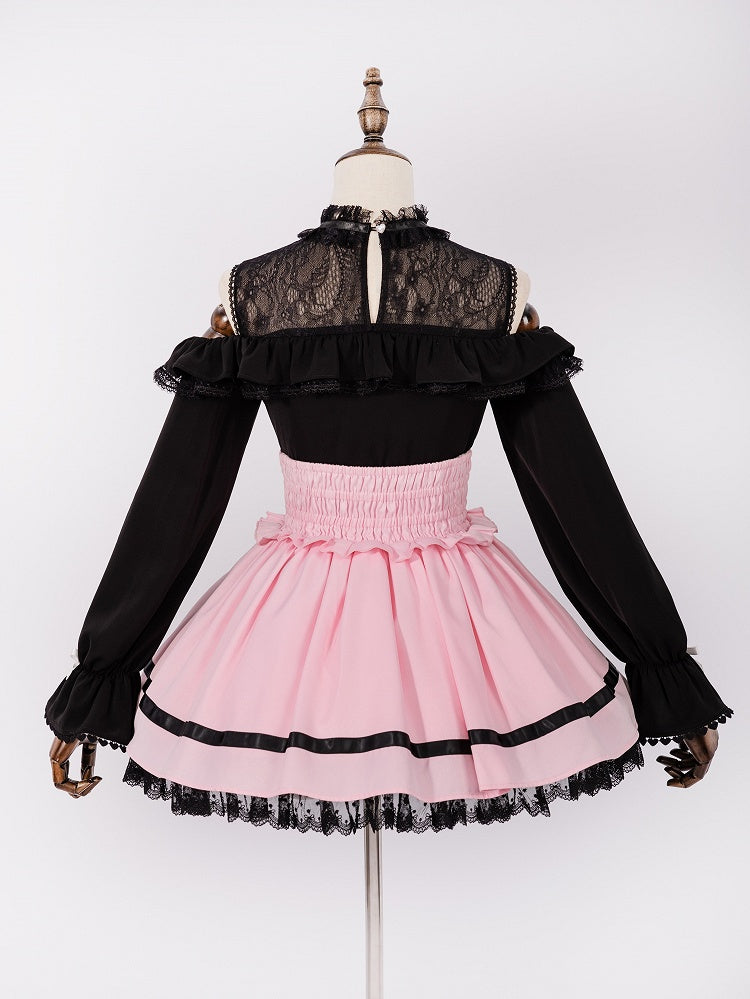 Jirai Kei Open Shoulders Long Sleeves Black Lace Blouse