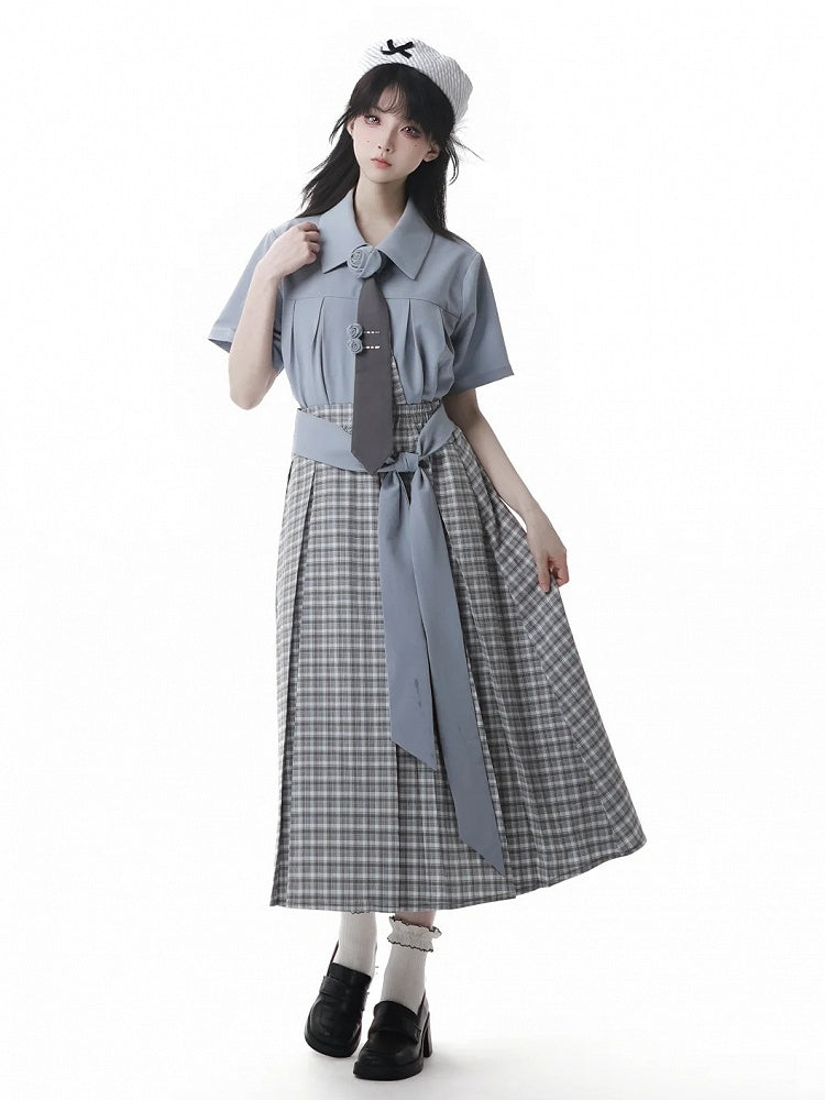 Preppy Style Floral Decorated Gray Necktie