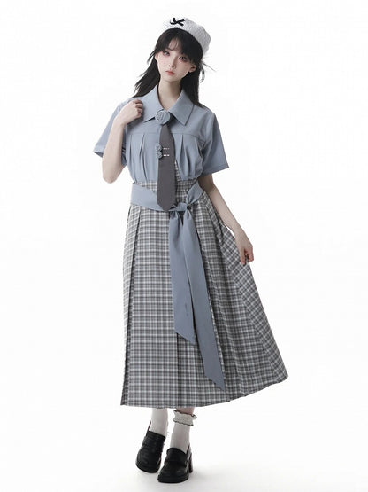 Preppy Style Floral Decorated Gray Necktie