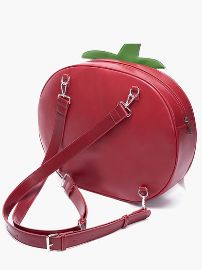 2-Way Red Juicy Tomato Backpack With Star Patches And Chain Accents