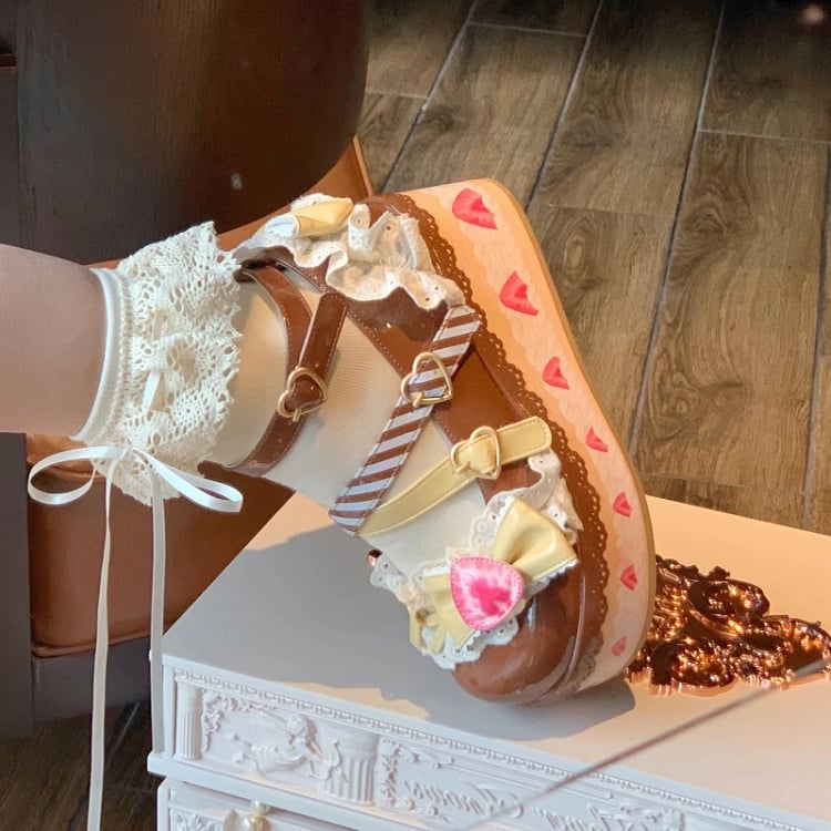 Chocolate Strawberry Cake Brown Sweet Lolita Platform Mary Jane Shoes
