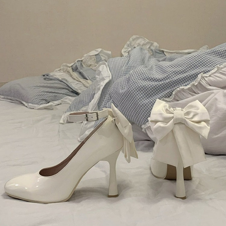 Beige Detachable Bow Lolita High Heels