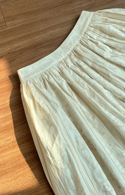 Plus Sizes Available Creamy Short Sleeves Blouse + Little Grils and Toys Print Skirt Set