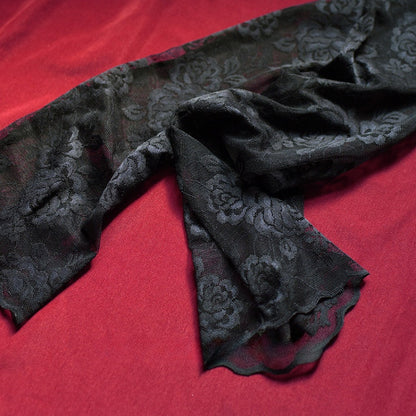 Gothic Black/White Rosette Pattern Lace Fingerless Gloves