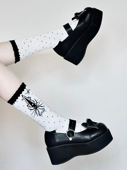 Black Sword Spider Polka-dot Pattern Lolita Calf Socks