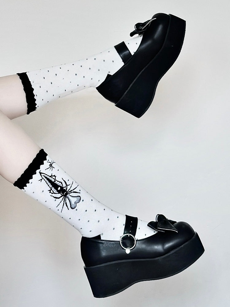 Black Sword Spider Polka-dot Pattern Lolita Calf Socks