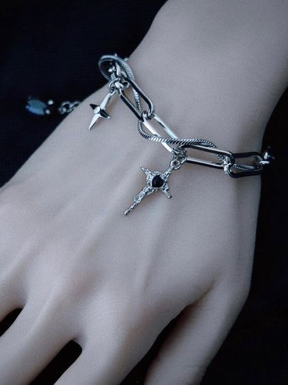 Gothic Cross Charm Y2K Silver Bracelet
