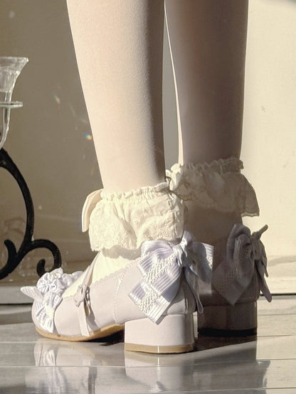 PU Purple Sweet Lolita Mary Janes - Sakura Accents with Floral Buckle & Ruffle Trim