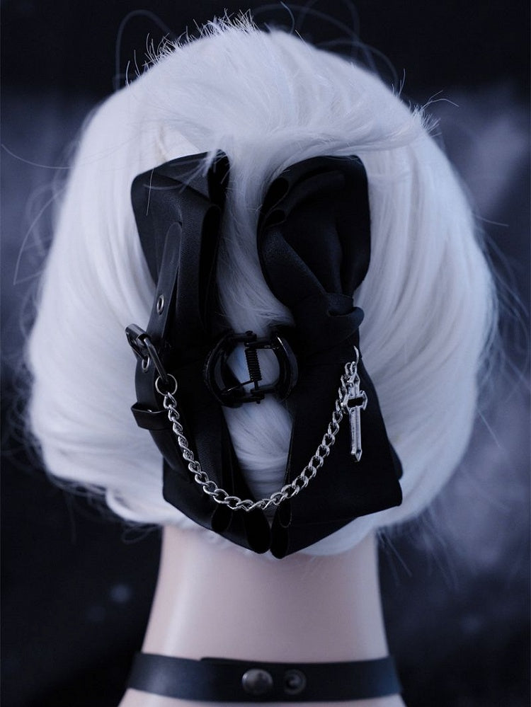 Black Gothic Bow Claw Clip with Cross Chain